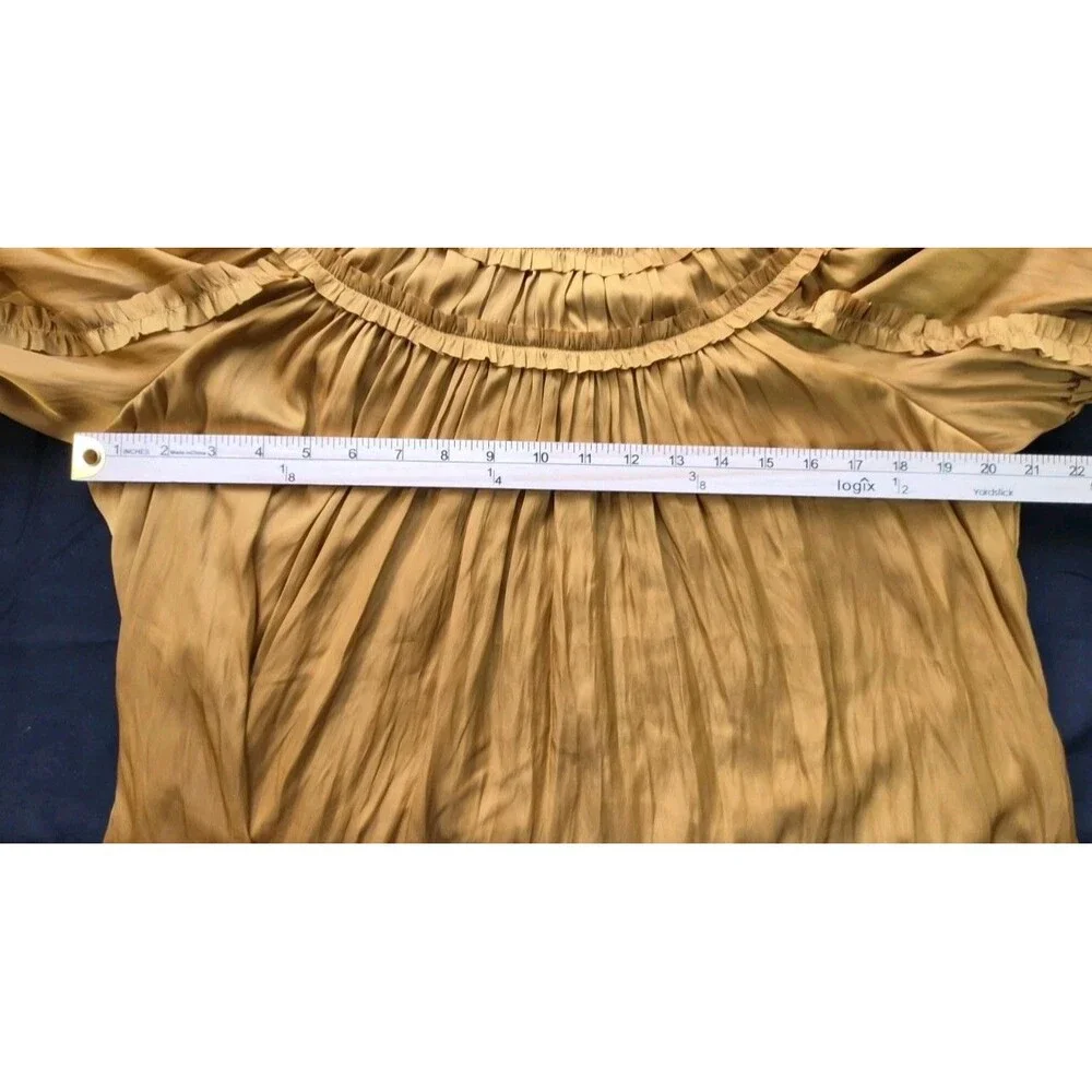 Ulla Johnson Aimee Pleated Short Puff Sleeve Top Womens Size 14 Goldenrod Color